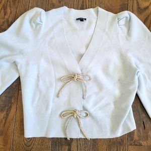 Express light blue embellished bow cardigan XS